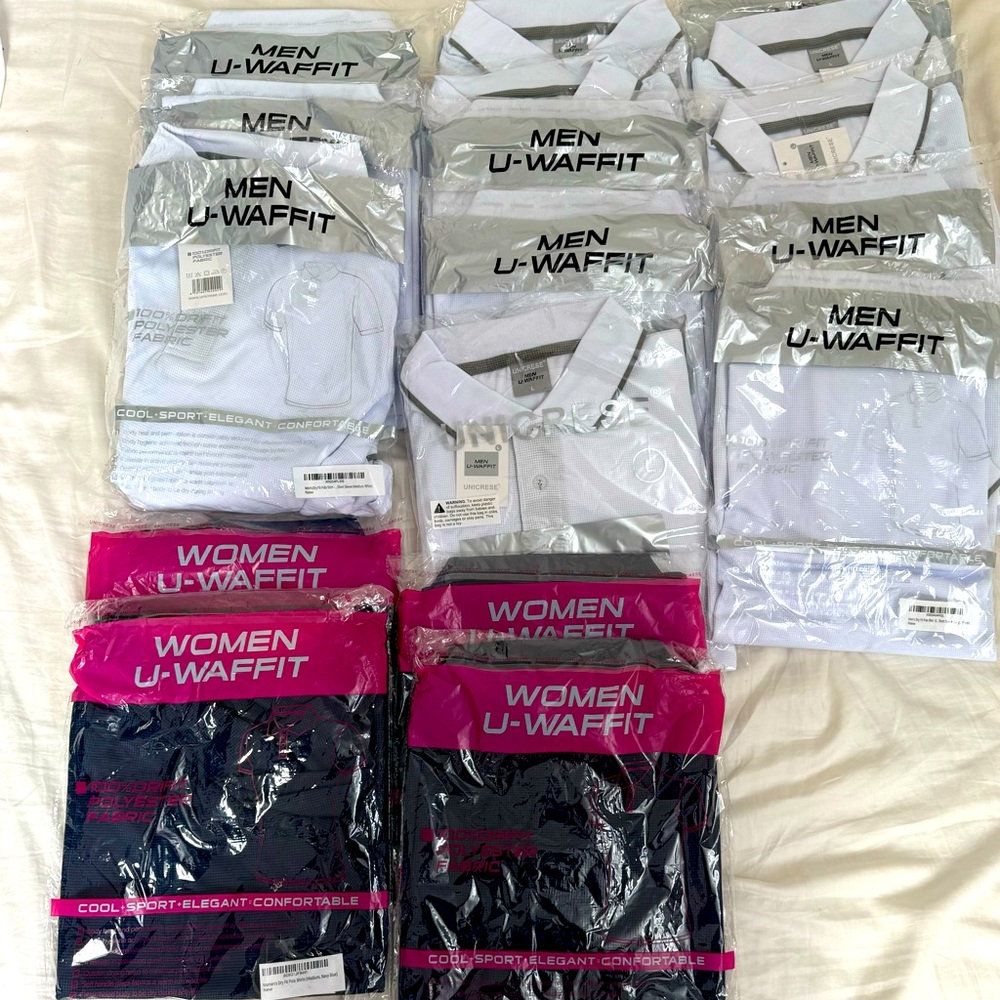 Lot Of 17 Waffle Dry Fit Polo Work Shirts U-Waffit Men’s Women’s Various Sizes